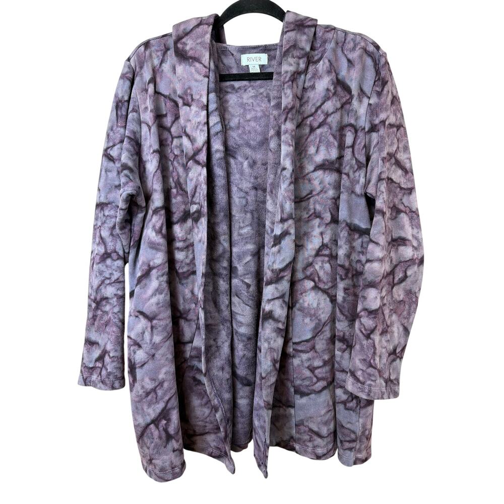 River Purple & Grey Tie Dye Hooded Open Front Pocket Jacket Size M